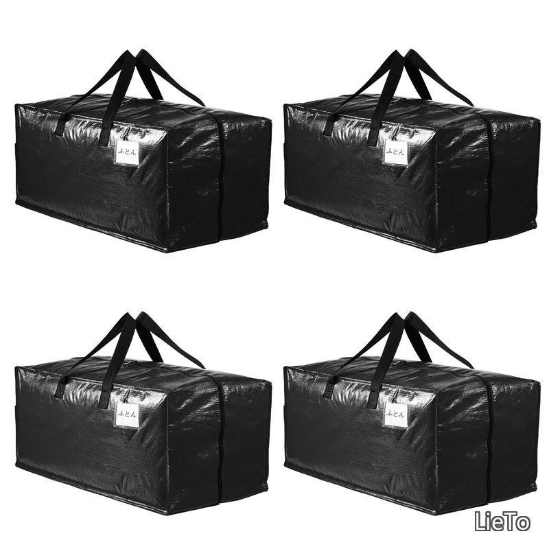 【送料無料】大型収納袋 引越しバッグ 布団収納カバン 特大容量 ビッグバッグ 寝具ケース 持ち手付き 洋服 衣装ケース 羽毛ふとん 防塵防水 折りたたみ式 省スペース 引っ越し 背負える キャンプ 旅行 耐荷重 ブラック 4個セット lieto813-10018580 LieTo パッケージ画像