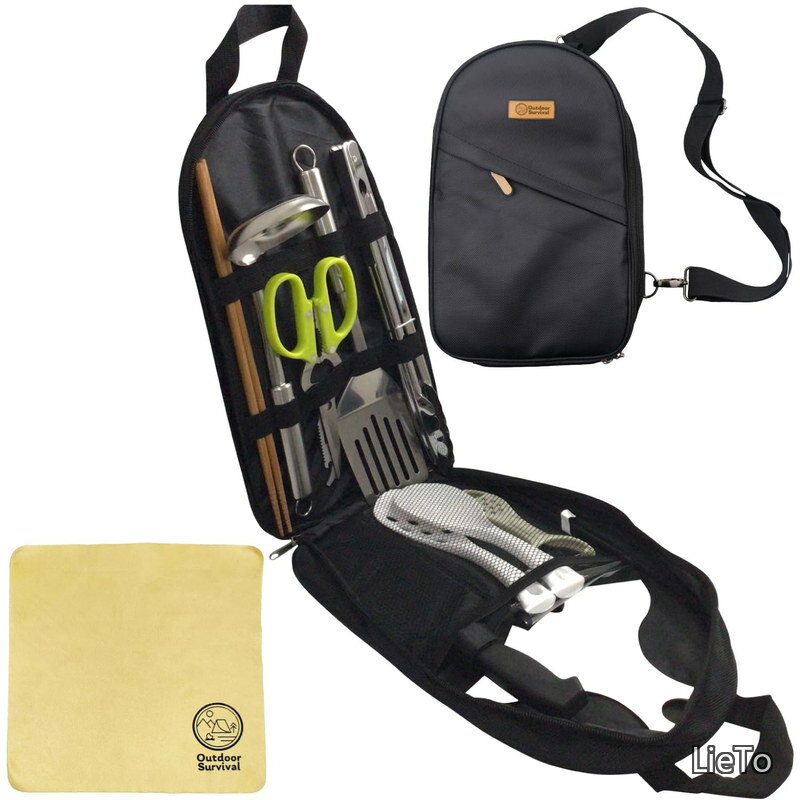 Rakuten - 【送料無料】Survival］キャンプ 調理器具セット 高ステンレス製【 バーベキュー アウトドア キャンプ用品 12点セット 】清潔な 樹脂製 まな板 包丁セット クッキング キッチンツール