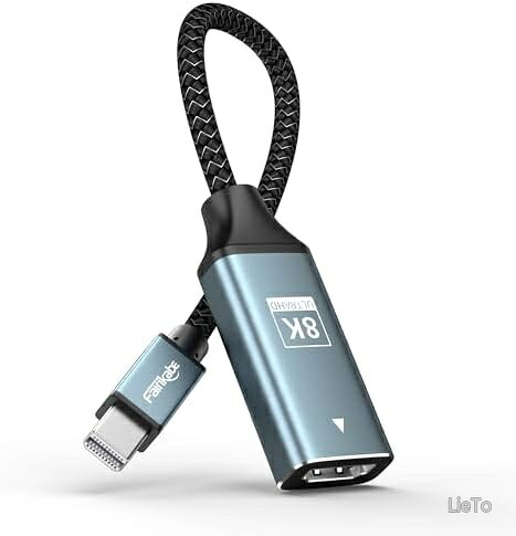 MiniDP→HDMI 変換アダプタ 8K@60Hz 4K@144Hz 2K@240Hz アクティブ 編組ケーブル 15cm HDR AMD Eyefinity対応 灰色アルミ製
