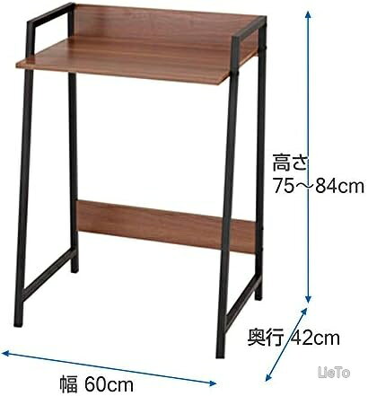 【送料無料】コンパクトデスク 幅60cm 奥行40cm 省スペース スリムデスク パソコンデスク 作業台 学習机 リモートワーク 在宅勤務 一人暮らし リビング キッチン 隙間収納 L字型天板 軽量 ブラウン 60×42×75cm lieto813-10053307 LieTo サンプル画像2