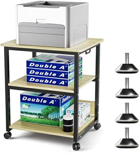 【送料無料】プリンター台 ラック 幅60cm 奥行50cm 高さ70cm 3段 総耐荷重90kg キャスター付き 中棚調整可 A3対応 オフィス収納 木目調 おしゃれ