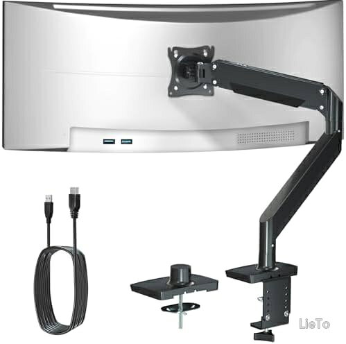 【送料無料】モニターアーム 17〜43インチ対応 15kg高耐荷重 シングル ガススプリング式 フルモーション調整 USB3.0搭載 ゲーミング 在宅ワーク オフィス 4K 湾曲対応 VESA75/100 クランプ グロメット 高さ調整 配線収納
