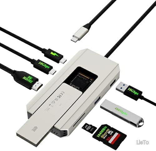 M.2ドッキングステーション USB-Cハブ 10Gbps 8-in-1 SSD外付けケース内蔵 NVMe/SATA両対応 8K@30Hz HDMI PD100W 急速充電 SD/TFカードスロット 2230-2280対応 マルチデバイス互換