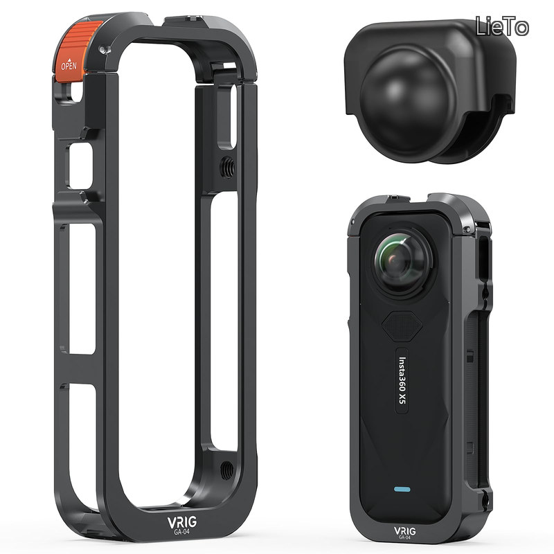 For Insta360 X5用 ケージ アルミ合金フレーム ケース 縦方向 撮影 レンズカバー付き カメラ保護フレーム コールドシューマウント 1/4ネジ 落下保護 耐衝撃 Insta360 X5マウント アクセサリー