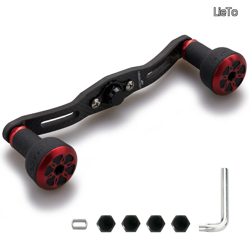 120/110mm リール ハンドル 厚さ4mm 1.5K炭布 カーボン 24mm TPE製 ノブ搭載 シマノ(SHIMANO) ダイワ(DAIWA) アブ(Abu) 通用 ベイトリール 用 TPE Series (110mm ブラック＆レッド) (HT8604)