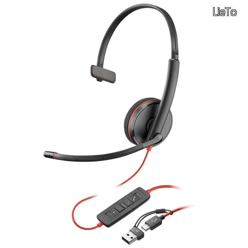 有線ヘッドセット Blackwire 3210 (国内正規品) USB-C & USB-A ノイズキャンセリング マイク付き 軽量  windows mac Chrome Web会議用 イヤホン マイク (旧 Plantronics プラントロニクス Polycom ポリコム HP-Poly) 片耳 9P7X7AA