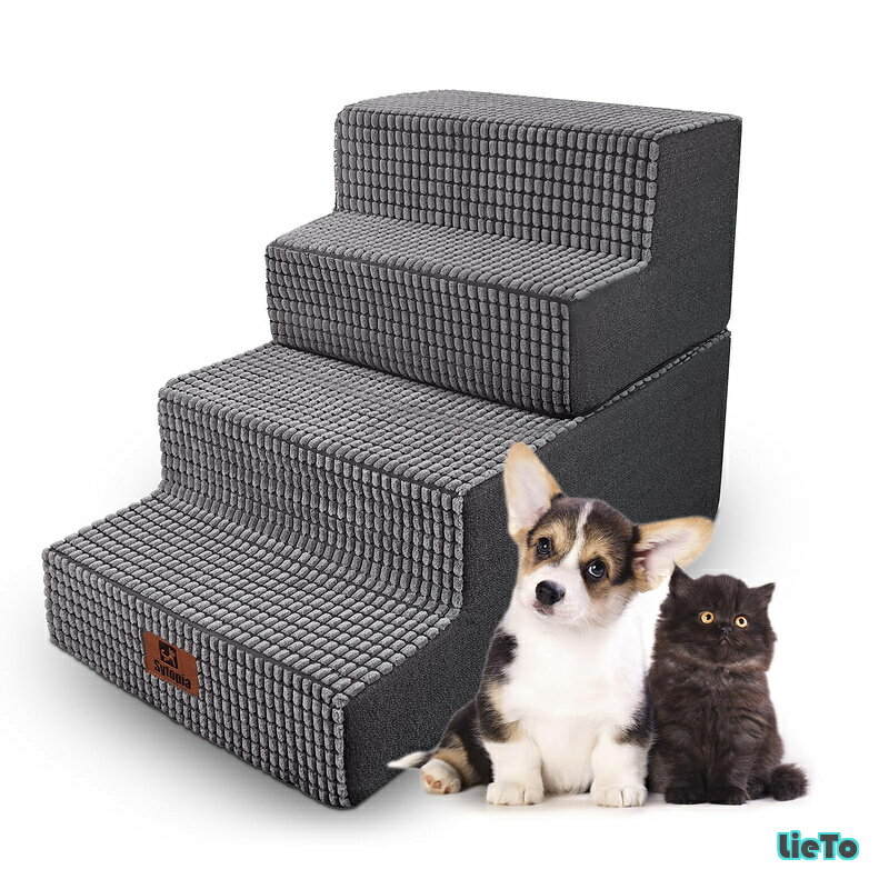 Rakuten - 【送料無料】犬 階段 ステップ ペット階段 ドッグステップ 猫 階段 滑り止め付き 安定性 カバー取り外し可能 洗える 小型犬適用 (4段 グレー)