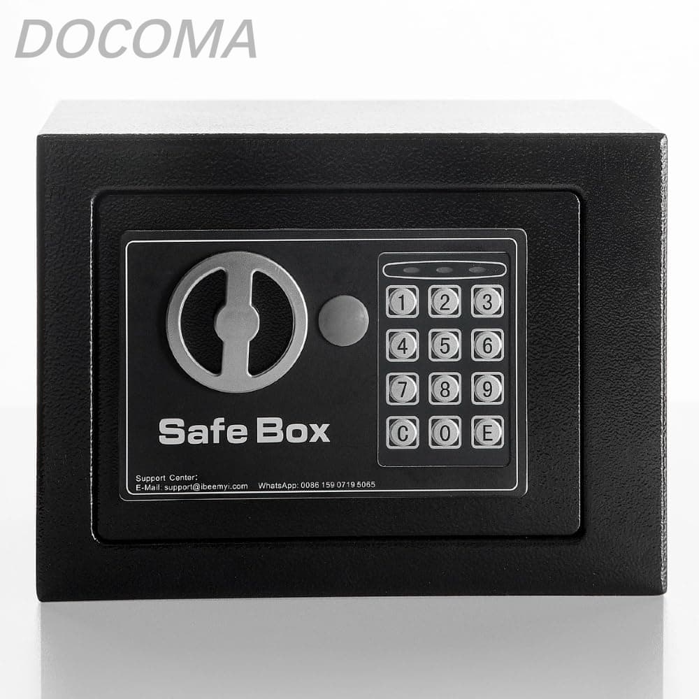 Rakuten - 【送料無料】小型 家庭用 電子テンキー式 ミニ 金庫 家庭用 日本製 6L小型 safe 簡易 壁付け対応 保?箱 保??ホテル 子供用・学生用 店舗用 緊急キー2本 日本語説明書付 アンカーボルト*2本 (ブラック 6L)