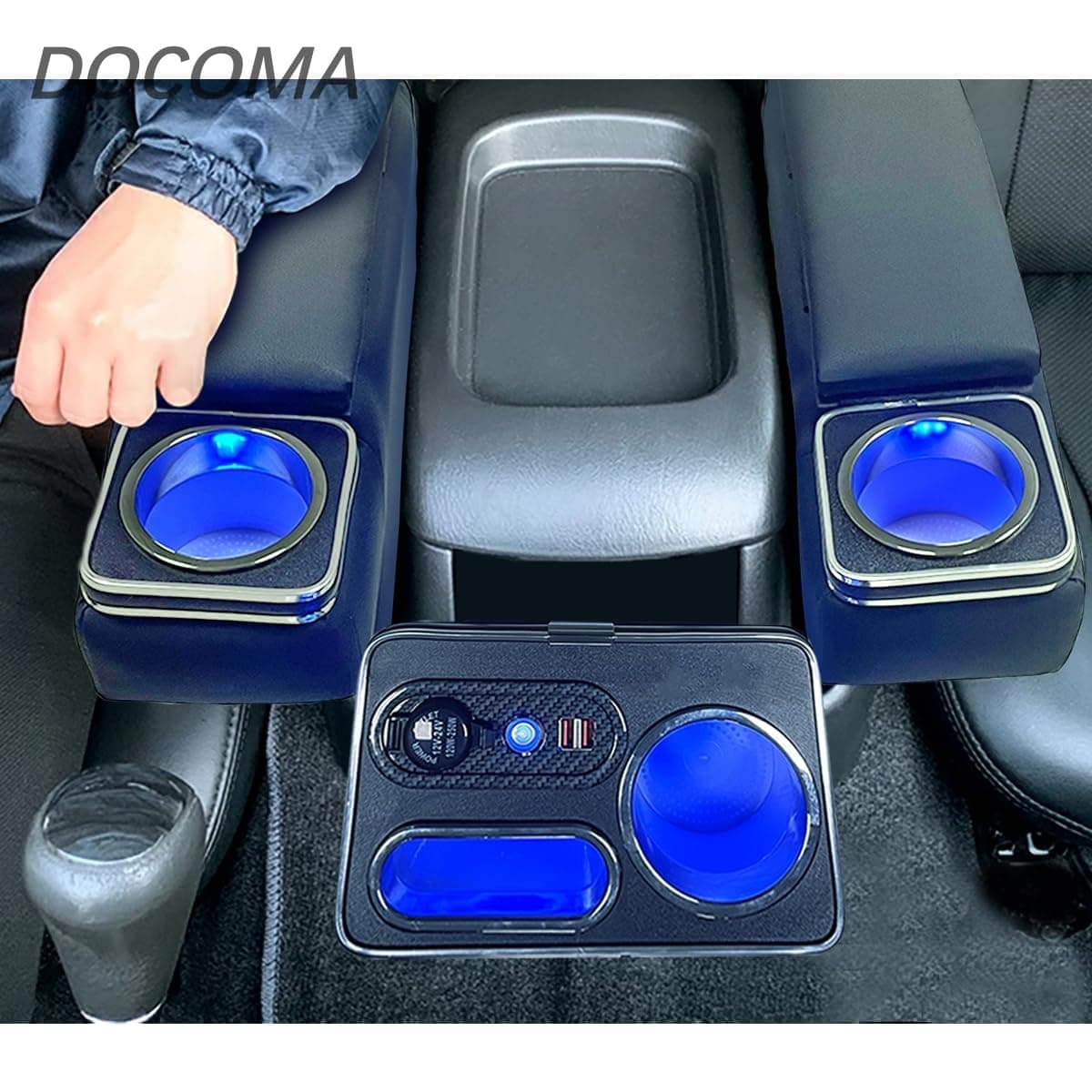 Rakuten - 【送料無料】200系 アームレスト コンソールボックス 肘置き ブルーled 小物入れ収納ボックス 内装パーツ 3個セット H200系 ワイド 標準 1型~7型 GL・スーパーGL （2004.8〜現行）トヨタに適用 HIACE レジアスエース ハイエースアームレスト ハイエース適用…
