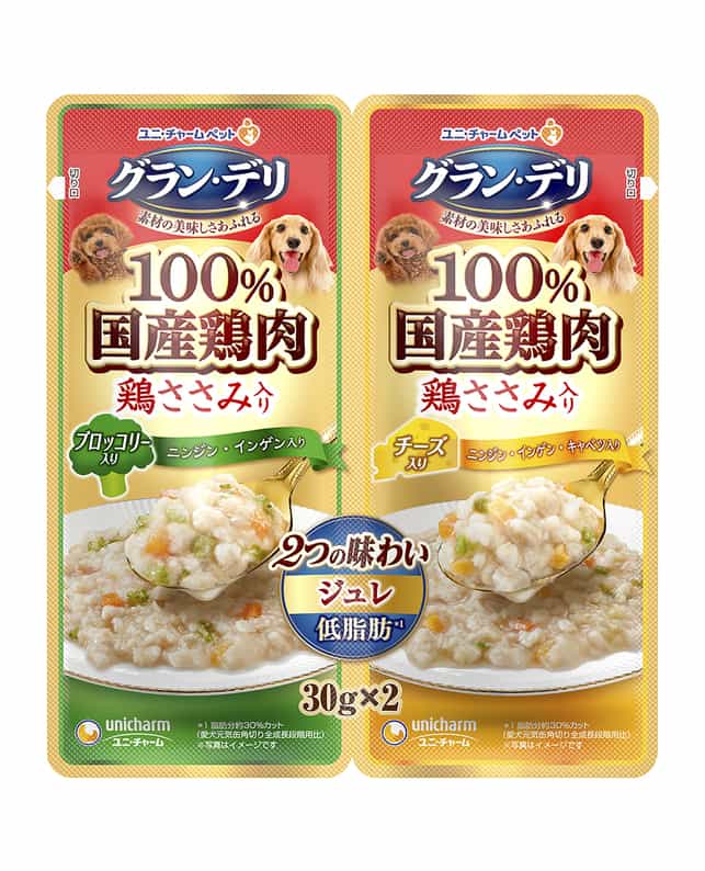【60個セット】ユニ・チャーム グラン・デリ2つの味わいパウチジュレ成犬用ブロッコリー&チーズ30g×2