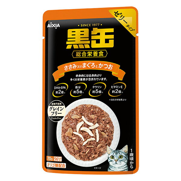 乐天商城 - 【12個セット】 アイシア 黒缶 パウチ ささみ入り まぐろとかつお 70g