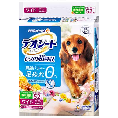 【4個セット】ユニ・チャーム デオシートしっかり超吸収香り消臭タイプホワイトフローラル&グリーングラスの香りワイド52枚