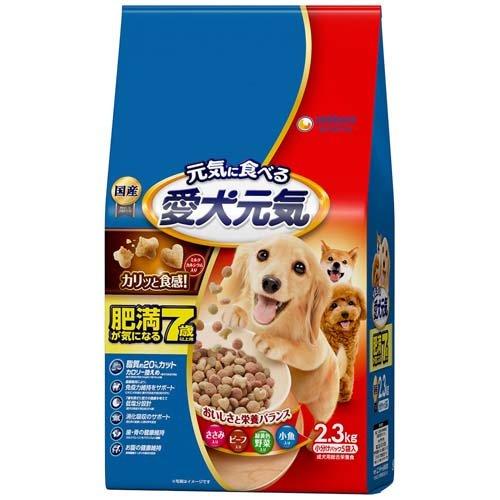 【注意事項】 ・メーカーの都合等により、パッケージ及び内容量、生産地、などが変更される場合がございます。ご了承ください。 ・当店では地球環境への配慮およびお手頃価格での商品の提供のため、簡易的な梱包とさせていただいております。 ・箱潰れなど、製品をご利用いただくのに問題がない場合の返品・交換対応はお受けできません ※期限のある商品について ・賞味期限や消費期限がある商品については、すべて期限まで2ヶ月以上のものを取り扱っております。個別のお問い合わせはご遠慮いただきますようお願い申し上げます。 ・期限が迫った商品は、別途アウトレット商品として販売させていただいております。 商品説明■　商品詳細おいしさと栄養バランスを考慮したドッグフード（ドライタイプ）です。 肥満が気になる7歳以上の愛犬の健康を考えた成犬用総合栄養食 脂質約20％カット、カロリー控えめ（愛犬元気成犬用比100gあたり約15kcal減） 健康維持により、免疫力維持をサポート、ビタミンEを強化（愛犬元気成犬用比約200％） 7歳を過ぎた愛犬の健康を考えて低塩分設計（愛犬元気成犬用比　約25％減） 消化吸収のサポートのために、消化性に配慮した原材料を配合 お腹・歯・骨の健康維持　食物繊維たっぷりの素材を配合、カルシウム・リンをバランスよく調整 4520699659748■　原産国日本■　メーカーユニ・チャーム■　広告文責ライフジェネレーション株式会社 TEL:06-6809-2484