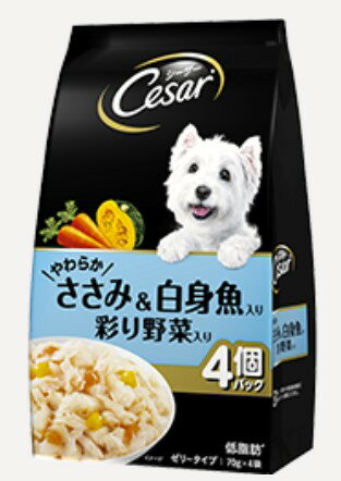 【12個セット】 マースジャパンリミテッド シーザーやわらかささみ＆白身魚入り彩り野菜入り70g×4袋