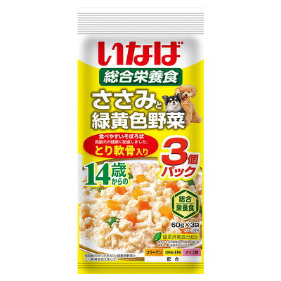 【注意事項】 ・メーカーの都合等により、パッケージ及び内容量、生産地、などが変更される場合がございます。ご了承ください。 ・当店では地球環境への配慮およびお手頃価格での商品の提供のため、簡易的な梱包とさせていただいております。 ・箱潰れなど、製品をご利用いただくのに問題がない場合の返品・交換対応はお受けできません ※期限のある商品について ・賞味期限や消費期限がある商品については、すべて期限まで2ヶ月以上のものを取り扱っております。個別のお問い合わせはご遠慮いただきますようお願い申し上げます。 ・期限が迫った商品は、別途アウトレット商品として販売させていただいております。 商品説明■　商品詳細 低脂肪のささみベースのレトルトパウチ。3個パック＊リニューアルいたしました。 4901133779725■　原材料鶏肉（ささみ）、野菜（人参、かぼちゃ、グリンピース）、鶏軟骨、鶏脂、大豆油、でん粉、寒天、DHA・EPA含有精製魚油、コラーゲンペプチド、オリゴ糖、ミネラル類（Ca、Fe、Cu、Mn、Zn、I、K、Mg、Se）、増粘多糖類、ビタミン類（A、D、E、B、B、B、葉酸、B、コリン、ビオチン）、紅麹色素、緑茶エキス■　メーカーいなばペットフード■　広告文責 ライフジェネレーション株式会社 TEL:06-6809-2484　