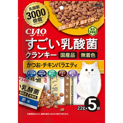 【3個セット】いなばペットフード すごい乳酸菌クランキーかつお・チキンバラエティ22g×5袋