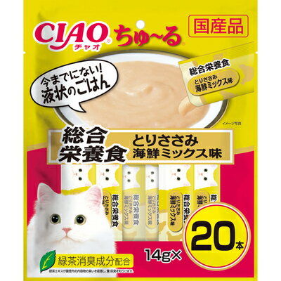 【8個セット】いなばペットフード CIAOちゅ〜る総合栄養食とりささみ海鮮ミックス味14g×20本