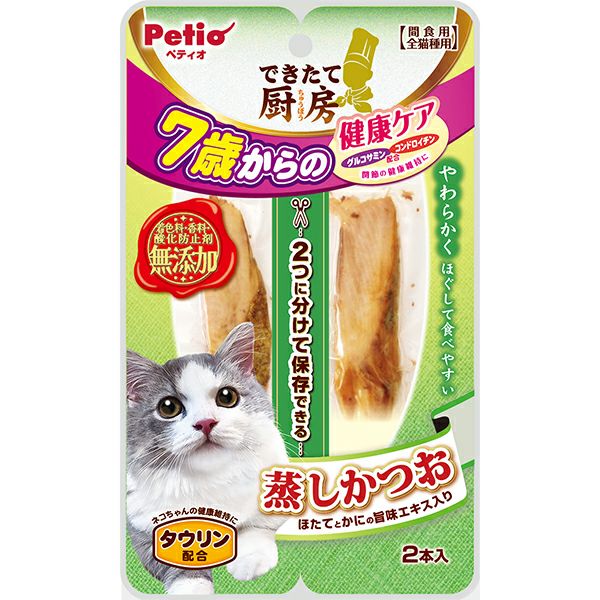 【注意事項】 ・メーカーの都合等により、パッケージ及び内容量、生産地、などが変更される場合がございます。ご了承ください。 ・当店では地球環境への配慮およびお手頃価格での商品の提供のため、簡易的な梱包とさせていただいております。 ・箱潰れなど、製品をご利用いただくのに問題がない場合の返品・交換対応はお受けできません ※期限のある商品について ・賞味期限や消費期限がある商品については、すべて期限まで2ヶ月以上のものを取り扱っております。個別のお問い合わせはご遠慮いただきますようお願い申し上げます。 ・期限が迫った商品は、別途アウトレット商品として販売させていただいております。 商品説明■　商品特徴ほたてとかにの旨味エキス入り。やわらかくほぐして食べやすい。シニア猫の関節の健康維持にグルコサミン・コンドロイチン配合。 4903588134241■　原材料宗田かつお、ほたてエキス、かにエキス、サメ軟骨抽出物（コンドロイチン含有）、香料、タウリン、グルコサミン ■　発売元、製造元、輸入元又は販売元ペティオ■　広告文責 ライフジェネレーション株式会社 TEL:06-6809-2484
