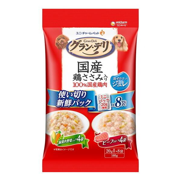 乐天商城 - 【6個セット】ユニ・チャーム グラン・デリ国産鶏ささみ入りパウチ使い切り新鮮パックジュレ成犬用緑黄色野菜入り&ビーフ入り160g本