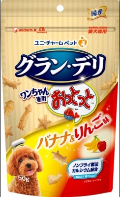 【12個セット】ユニ・チャーム グラン・デリワンちゃん専用おっとっとバナナ&りんご味50g