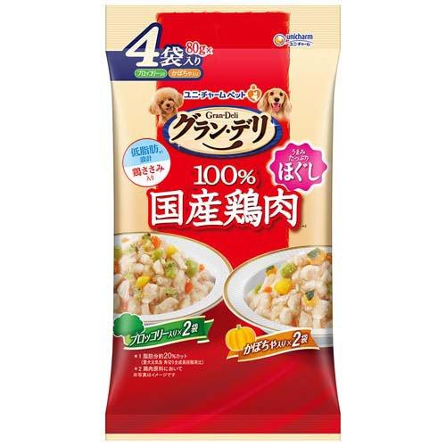 【注意事項】 ・メーカーの都合等により、パッケージ及び内容量、生産地、などが変更される場合がございます。ご了承ください。 ・当店では地球環境への配慮およびお手頃価格での商品の提供のため、簡易的な梱包とさせていただいております。 ・箱潰れなど、製品をご利用いただくのに問題がない場合の返品・交換対応はお受けできません ※期限のある商品について ・賞味期限や消費期限がある商品については、すべて期限まで2ヶ月以上のものを取り扱っております。個別のお問い合わせはご遠慮いただきますようお願い申し上げます。 ・期限が迫った商品は、別途アウトレット商品として販売させていただいております。 商品説明■　商品特徴・100％国産の良質な鶏肉を調理 ・美味しい鶏ささみ入りレトルトパウチ ・愛犬が大好きなほぐし仕立てのゼリータイプ ・ブロッコリー入りとかぼちゃ入りがそれぞれ2袋ずつ入った嬉しいアソート4袋パック 4520699667255■　原産国日本■　メーカーユニ・チャーム■　広告文責ライフジェネレーション株式会社 TEL:06-6809-2484