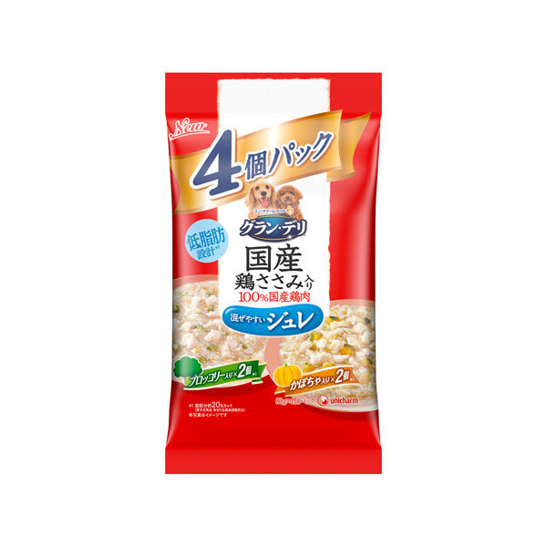 【8個セット】 ユニ・チャーム グラン・デリ 国産 鶏ささみ パウチ ジュレ 成犬用 4個パック ブロッコリー・かぼちゃ 80g×4個