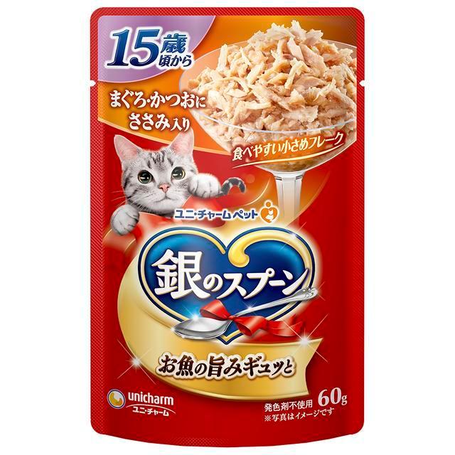 乐天商城 - 【16個セット】 銀のスプーンパウチ15歳頃からまぐろ・かつおにささみ入り60g