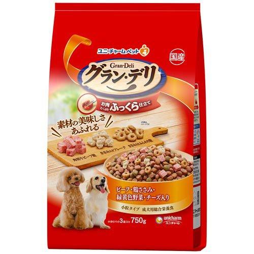 【3個セット】ユニ・チャーム グラン・デリふっくら仕立てビーフ・鶏ささみ・緑黄色野菜・チーズ・角切りビーフ粒入り750g