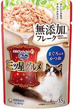 【注意事項】 ・メーカーの都合等により、パッケージ及び内容量、生産地、などが変更される場合がございます。ご了承ください。 ・当店では地球環境への配慮およびお手頃価格での商品の提供のため、簡易的な梱包とさせていただいております。 ・箱潰れなど、製品をご利用いただくのに問題がない場合の返品・交換対応はお受けできません ※期限のある商品について ・賞味期限や消費期限がある商品については、すべて期限まで2ヶ月以上のものを取り扱っております。個別のお問い合わせはご遠慮いただきますようお願い申し上げます。 ・期限が迫った商品は、別途アウトレット商品として販売させていただいております。 商品説明■　商品特徴●調味料・着色料不使用の無添加タイプのウェットフードです。 ●たっぷりの身とうまみで抜群のおいしさを実現しました。 ●ほぐしやすいやわらかゼリー仕立てです。 4520699691472■　原材料魚介類（かつお、まぐろ）、酵母エキス、コーンスターチ、増粘多糖類、酵母エキス、コーンスターチ、増粘多糖類■　メーカーユニ・チャーム■　広告文責ライフジェネレーション株式会社 TEL:06-6809-2484