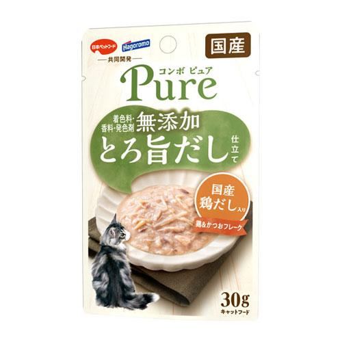 【注意事項】 ・メーカーの都合等により、パッケージ及び内容量、生産地、などが変更される場合がございます。ご了承ください。 ・当店では地球環境への配慮およびお手頃価格での商品の提供のため、簡易的な梱包とさせていただいております。 ・箱潰れなど、製品をご利用いただくのに問題がない場合の返品・交換対応はお受けできません ※期限のある商品について ・賞味期限や消費期限がある商品については、すべて期限まで2ヶ月以上のものを取り扱っております。個別のお問い合わせはご遠慮いただきますようお願い申し上げます。 ・期限が迫った商品は、別途アウトレット商品として販売させていただいております。 商品説明■　商品特徴鶏＆かつおフレークに国産鶏だしのとろ旨だし仕立て 4902112068953■　原材料カツオ、肉類(鶏肉、国産鶏ダシ)、でん粉、酵母エキス■　メーカー日本ペットフード■　広告文責 ライフジェネレーション株式会社 TEL:06-6809-2484