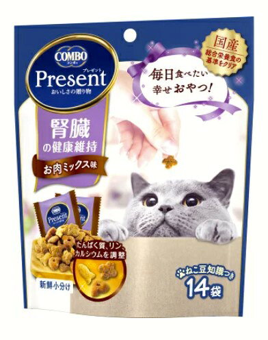 【注意事項】 ・メーカーの都合等により、パッケージ及び内容量、生産地、などが変更される場合がございます。ご了承ください。 ・当店では地球環境への配慮およびお手頃価格での商品の提供のため、簡易的な梱包とさせていただいております。 ・箱潰れなど、製品をご利用いただくのに問題がない場合の返品・交換対応はお受けできません ※期限のある商品について ・賞味期限や消費期限がある商品については、すべて期限まで2ヶ月以上のものを取り扱っております。個別のお問い合わせはご遠慮いただきますようお願い申し上げます。 ・期限が迫った商品は、別途アウトレット商品として販売させていただいております。 商品説明■　商品特徴・たんぱく質、リン、カルシウムを調整し腎臓の健康維持。 ・総合栄養食の基準をクリアした安心の国産おやつ。 ・食べ応え満足、お肉ミックス味。 4902112051146■　原産国日本■　メーカー日本ペットフード■　広告文責 ライフジェネレーション株式会社 TEL:06-6809-2484