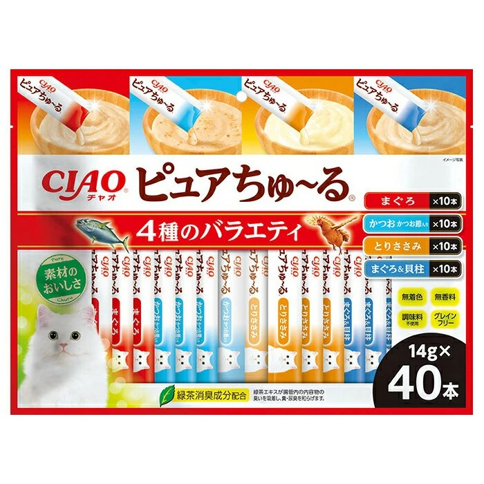 【2個セット】いなば CIAOピュアちゅ〜る4種のバラエティ14g×40本