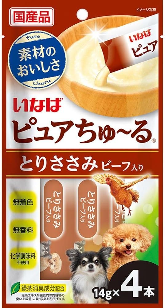 【24個セット】いなば いなばピュアちゅーる　とりささみ　ビーフ入り 14g×4本
