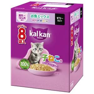 乐天商城 - 【5個セット】カルカンパウチ　12ヵ月までの子ねこ用　お魚ミックス　まぐろ・かつお・たい入り 60g×8