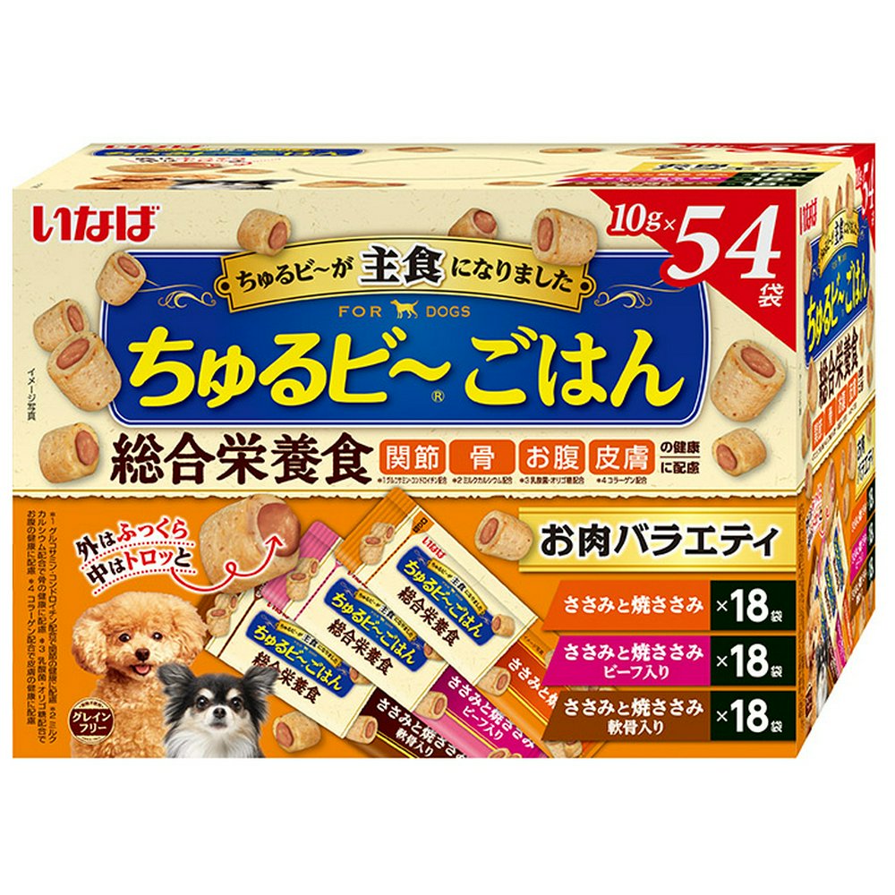 【4個セット】いなば ちゅるビ〜ごはん お肉バラエティ 10g×54袋