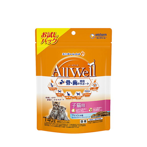 乐天商城 - 【6個セット】ユニ・チャーム AllWell 健康に育つ子猫用 フィッシュ味挽き小魚とささみフリーズドライパウダー 140g