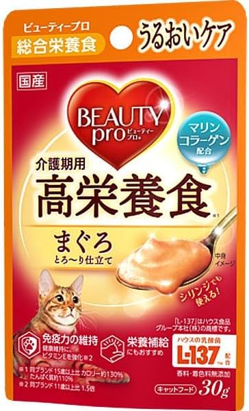 【注意事項】 ・メーカーの都合等により、パッケージ及び内容量、生産地、などが変更される場合がございます。ご了承ください。 ・当店では地球環境への配慮およびお手頃価格での商品の提供のため、簡易的な梱包とさせていただいております。 ・箱潰れなど、製品をご利用いただくのに問題がない場合の返品・交換対応はお受けできません ※期限のある商品について ・賞味期限や消費期限がある商品については、すべて期限まで2ヶ月以上のものを取り扱っております。個別のお問い合わせはご遠慮いただきますようお願い申し上げます。 ・期限が迫った商品は、別途アウトレット商品として販売させていただいております。 商品説明■　商品特徴カラダに水分と栄養を届けるうるおいケア。体内での吸収性に着目した低分子のマリンコラーゲン配合。介護期に適した高栄養設計。栄養補給にもおすすめ。 室内で暮らす猫ちゃんの健康のためにGABA配合。 4902112068809■　原産国日本■　メーカー日本ペットフード■　広告文責ライフジェネレーション株式会社 TEL:06-6809-2484