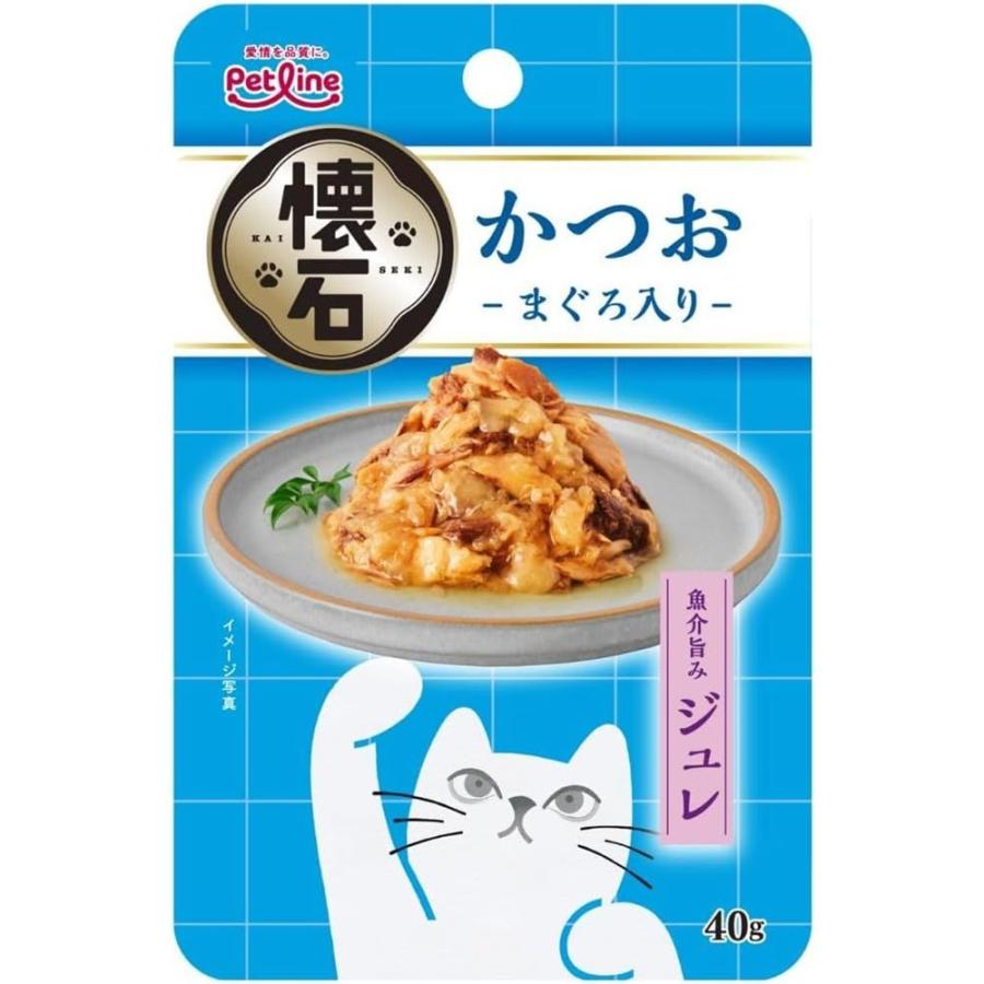 【注意事項】 ・メーカーの都合等により、パッケージ及び内容量、生産地、などが変更される場合がございます。ご了承ください。 ・当店では地球環境への配慮およびお手頃価格での商品の提供のため、簡易的な梱包とさせていただいております。 ・箱潰れなど、製品をご利用いただくのに問題がない場合の返品・交換対応はお受けできません ※期限のある商品について ・賞味期限や消費期限がある商品については、すべて期限まで2ヶ月以上のものを取り扱っております。個別のお問い合わせはご遠慮いただきますようお願い申し上げます。 ・期限が迫った商品は、別途アウトレット商品として販売させていただいております。 商品説明■　商品特徴猫様の大好きなかつおに、まぐろをブレンドしたウェットフードです。 ドライフードにもかけやすいジュレタイプです。 猫様との大切な食事の時間を彩る、美味しさにこだわったレトルトです。 4902418004822■　原材料かつお、まぐろ、フィッシュエキス、ビタミンE、増粘安定剤(増粘多糖類、加工でん粉)、調味料(アミノ酸等)■　メーカーペットライン■　広告文責ライフジェネレーション株式会社 TEL:06-6809-2484