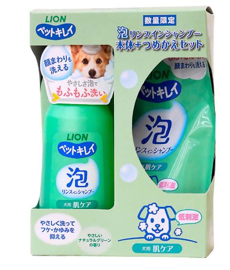 【12個セット】ライオンペット ペットキレイ 泡リンスインシャンプー 犬用 肌ケア 本体替えセット230ml＋180ml