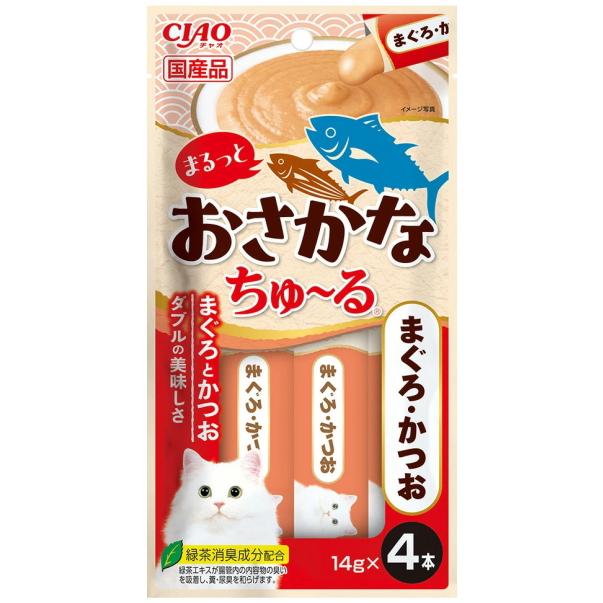 乐天商城 - いなばペットフード 【48個セット】いなばペットフード株式会社　CIAO　まるっとおさかなちゅーる　まぐろ・かつお14g×4P