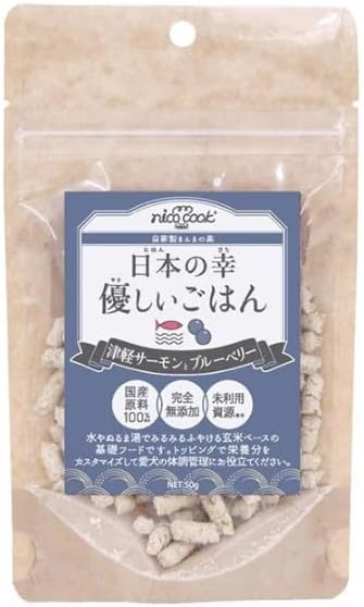 【注意事項】 ・メーカーの都合等により、パッケージ及び内容量、生産地、などが変更される場合がございます。ご了承ください。 ・当店では地球環境への配慮およびお手頃価格での商品の提供のため、簡易的な梱包とさせていただいております。 ・箱潰れなど、製品をご利用いただくのに問題がない場合の返品・交換対応はお受けできません ※期限のある商品について ・賞味期限や消費期限がある商品については、すべて期限まで2ヶ月以上のものを取り扱っております。個別のお問い合わせはご遠慮いただきますようお願い申し上げます。 ・期限が迫った商品は、別途アウトレット商品として販売させていただいております。 商品説明■　商品詳細 ●国産原料100%でできた、玄米ベースの基本食。 ●津軽海峡で養殖されたサーモンをはじめ、ブルーベリーなどの果物や野菜を厳選配合。 ●いつものごはんにプラスするだけで、素材に含まれる栄養素を手軽に摂ることができます。 ●水分を加えると簡単にふやけるので、わんちゃんのお腹にも「優しいごはん」です。 4979142183383■　原産国日本■　メーカーマルカイコーポレーション■　広告文責 ライフジェネレーション株式会社 TEL:06-6809-2484　