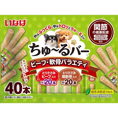 【4個セット】いなばペットフード ちゅーるバー　ビーフ・軟骨バラエティ　関節の健康配慮40本入り