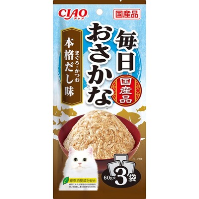 【注意事項】 ・メーカーの都合等により、パッケージ及び内容量、生産地、などが変更される場合がございます。ご了承ください。 ・当店では地球環境への配慮およびお手頃価格での商品の提供のため、簡易的な梱包とさせていただいております。 ・箱潰れなど、製品をご利用いただくのに問題がない場合の返品・交換対応はお受けできません ※期限のある商品について ・賞味期限や消費期限がある商品については、すべて期限まで2ヶ月以上のものを取り扱っております。個別のお問い合わせはご遠慮いただきますようお願い申し上げます。 ・期限が迫った商品は、別途アウトレット商品として販売させていただいております。 商品説明■　商品詳細お魚の美味しさをしっかり味わえるパウチ。まぐろとかつおのフレークを猫ちゃんの好きな本格だし味に仕上げました。3袋入りで多頭飼いのご家庭でも便利です。 4901133803178■　原材料魚介類（まぐろ、かつお、かつお節エキス）、寒天、昆布エキス、糖類（オリゴ糖等）、植物性油脂、ミネラル類（Na、P、Cl）、増粘多糖類、調味料（アミノ酸）、ビタミンE、紅麹色素、緑茶エキス■　メーカーいなばペットフード■　広告文責ライフジェネレーション株式会社 TEL:06-6809-2484　