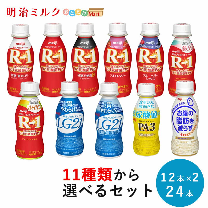 R-1・LG21・PA-3・脂肪対策 4シリーズから 選べる2種類(12本×2種類) ヨーグルトドリンクタイプ 112ml×24本 セット【本州送料無料】のむヨーグルト まとめ買い meiji