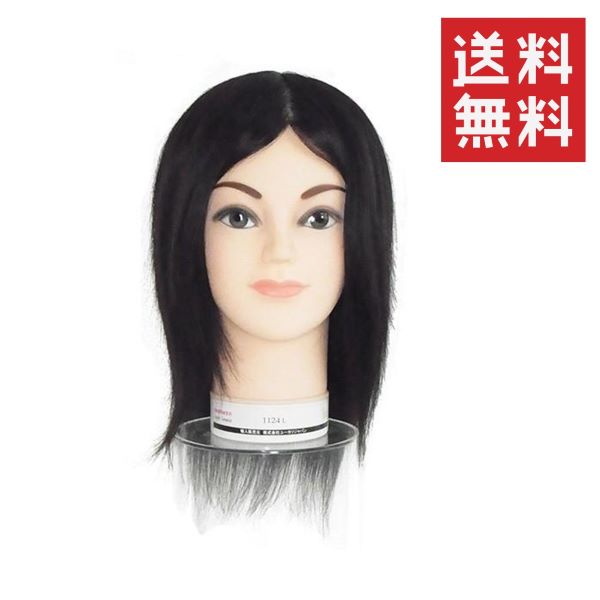 ユーカリジャパン 国家試験練習用カットウィッグ 1124L 人毛100% トレーニング用マネキン セット サロン 美容師 練習 カット