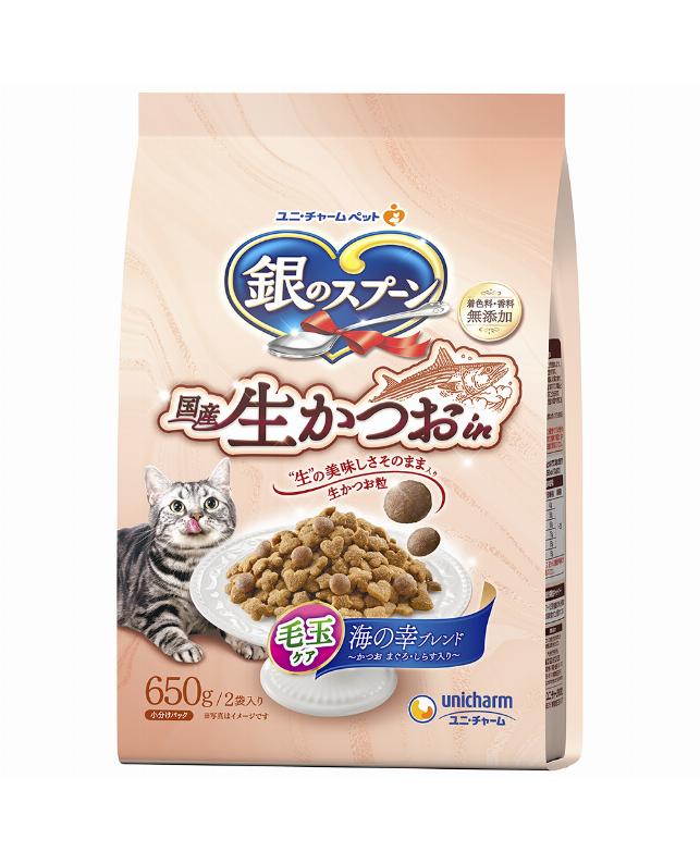 【!!クーポン配布中!!】 【同梱不可】【2個セット】ユニ・チャーム 銀のスプーン国産生かつおin毛玉ケア海の幸ブレンド 650g