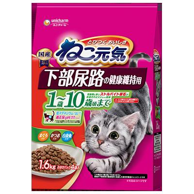 【同梱不可】ユニ・チャーム ねこ元気下部尿路の健康維持用1歳‐10歳頃までまぐろ・かつお・白身魚入1.6Kg