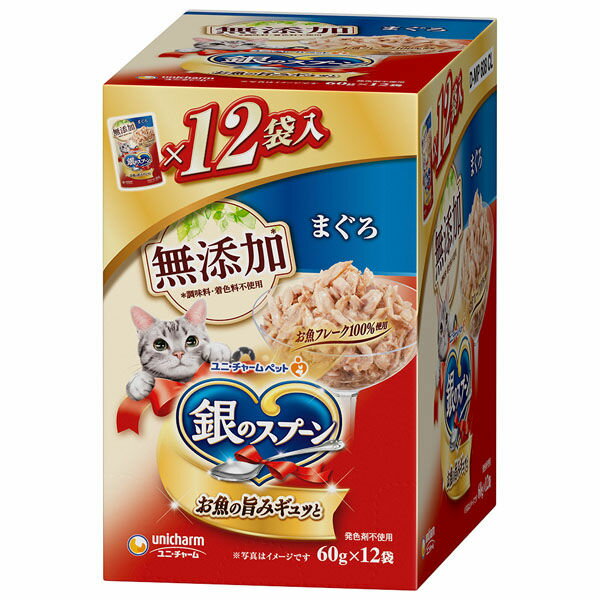 国产 - 【同梱不可】ユニ・チャーム 銀のスプーンパウチ無添加まぐろ60g×12袋