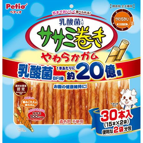 【同梱不可】【3個セット】 ペティオ ササミ巻き 乳酸菌入り やわらかガム 30本入