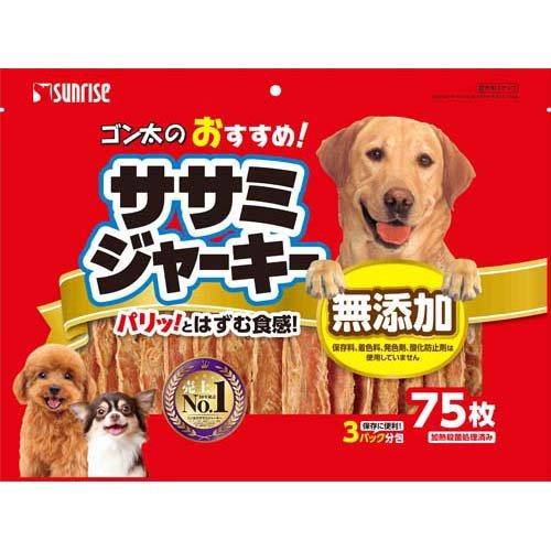 【注意事項】 ・メーカーの都合等により、パッケージ及び内容量、生産地、などが変更される場合がございます。ご了承ください。 ・当店では地球環境への配慮およびお手頃価格での商品の提供のため、簡易的な梱包とさせていただいております。 ・箱潰れなど、製品をご利用いただくのに問題がない場合の返品・交換対応はお受けできません ※期限のある商品について ・賞味期限や消費期限がある商品については、すべて期限まで2ヶ月以上のものを取り扱っております。個別のお問い合わせはご遠慮いただきますようお願い申し上げます。 ・期限が迫った商品は、別途アウトレット商品として販売させていただいております。 商品説明■　商品詳細鶏肉の中でも特に低脂肪な鶏ササミを素材の旨みを引き出すよう調理した嗜好性の高いスナックです。 手軽に与えられるのでおやつやしつけのごほうびにおすすめです。 4973321932625■　仕様原材料 肉類（鶏ササミ等）、でん粉類、豆類、糖類、増粘安定剤（ソルビトール、グァーガム）、ミネラル類（塩化ナトリウム） 栄養成分 たん白質・・・41.0％以上、脂質・・・0.9％以上、粗繊維・・・1.5％以下、灰分・・・8.0％以下、水分・・・14.0％以下 エネルギー 300kcal(100gあたり) 容量 75枚 原産国 中国 賞味期限 18ヶ月■　メーカーマルカン■　広告文責ライフジェネレーション株式会社 TEL:06-6809-2484